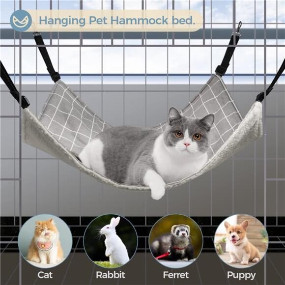 Reversible Cat Hammock, Breathable Pet Cage Hammock with Adjustable Straps - Picture 3 of 14